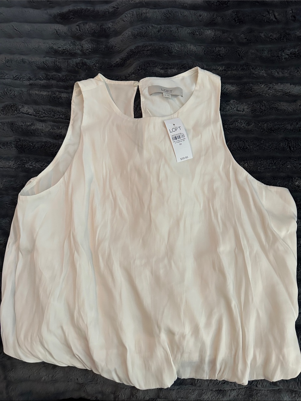 LOFT Cream Sleeveless Pleated Bubble-Hem Camisole